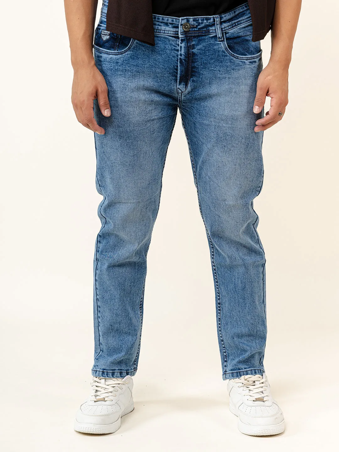 Light Blue Slim-Fit Ankle Length Mens Jeans