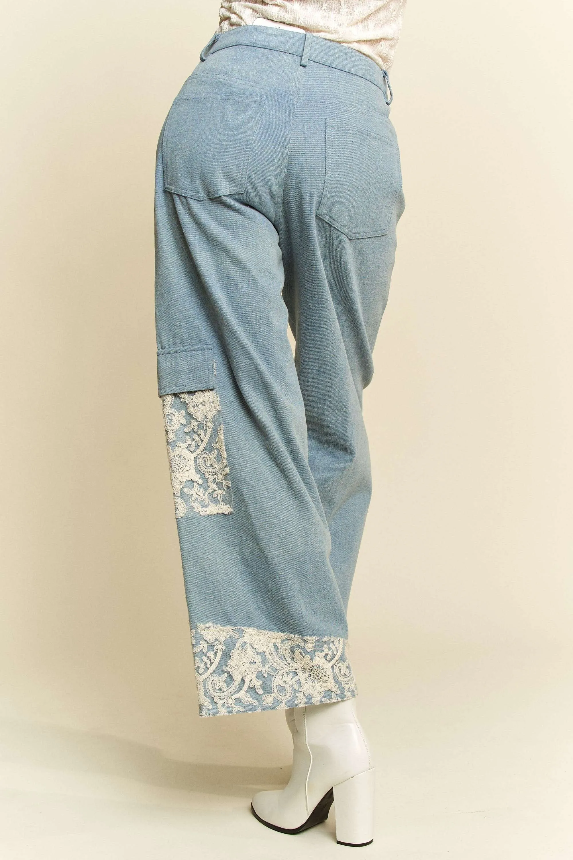 Light Blue Wide Leg Jeans With Lace