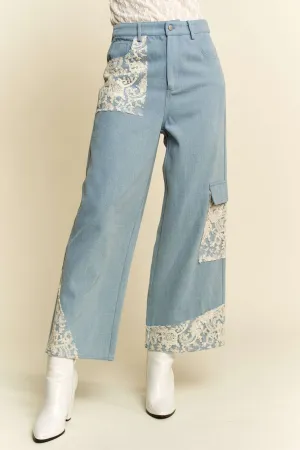 Light Blue Wide Leg Jeans With Lace