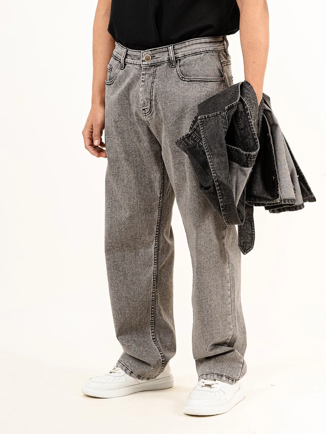 Light Grey Baggy Fit plain Jeans