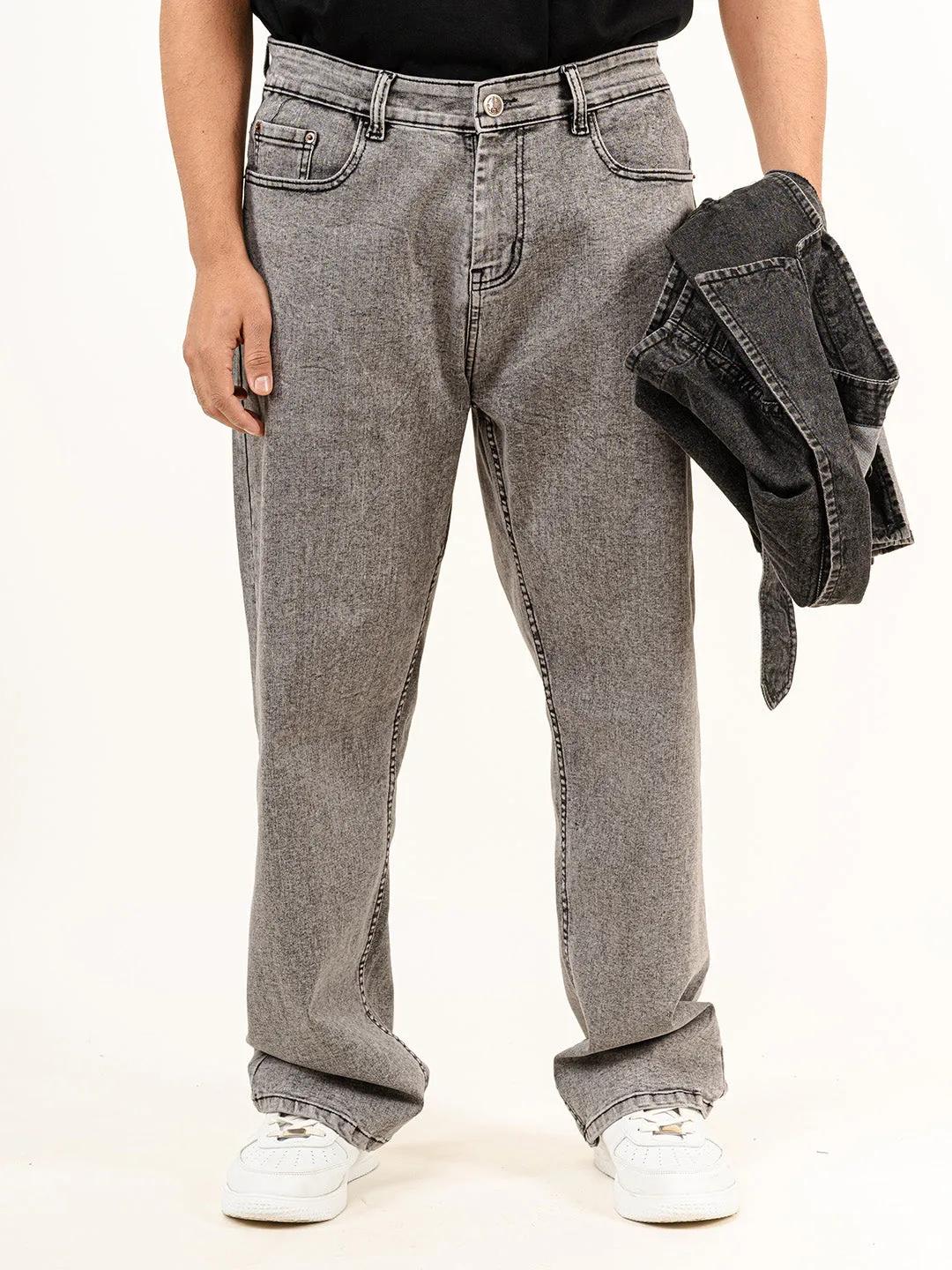 Light Grey Baggy Fit plain Jeans