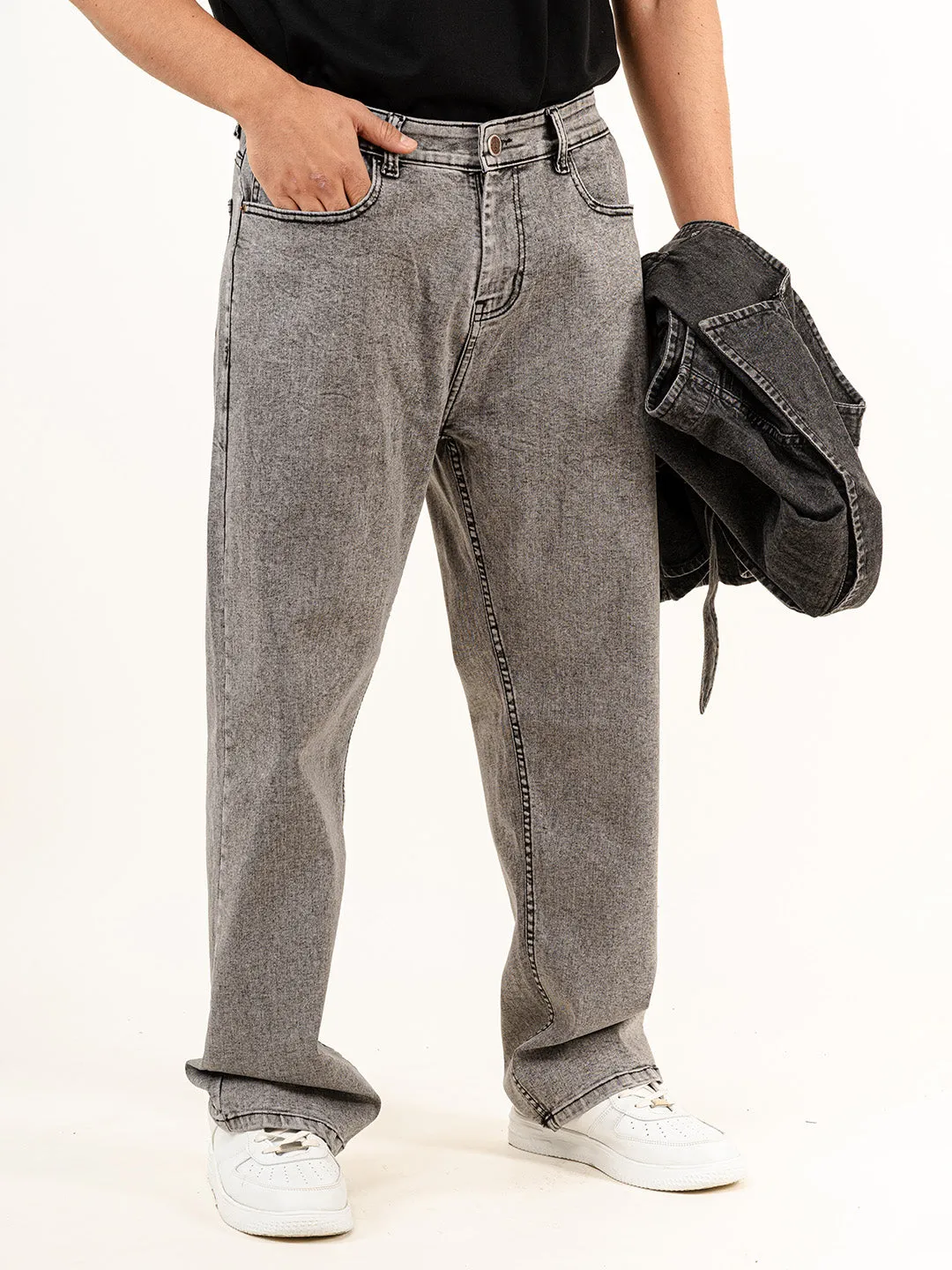 Light Grey Baggy Fit plain Jeans