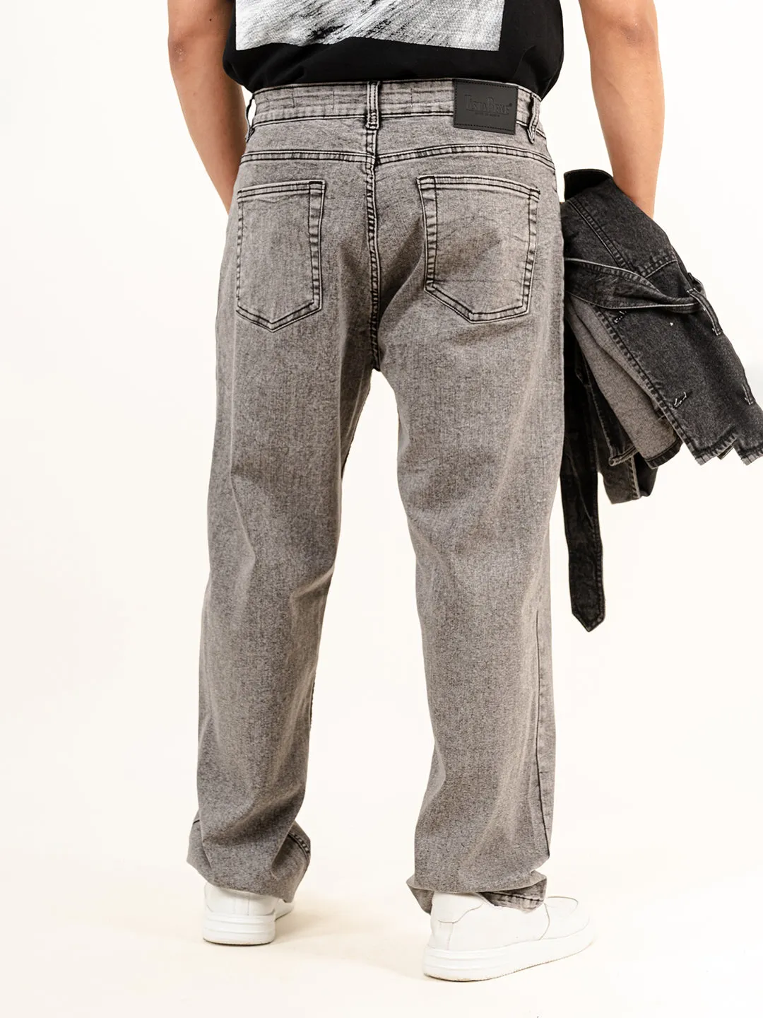 Light Grey Baggy Fit plain Jeans
