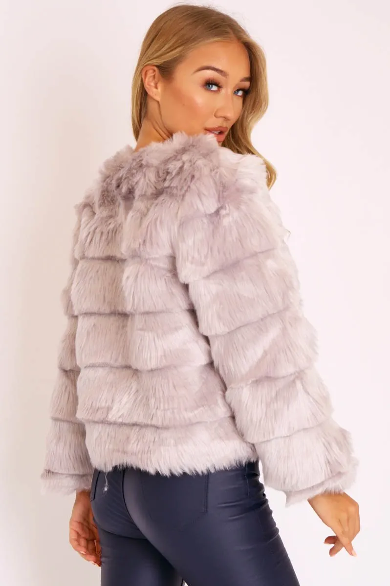 Light Grey Faux Fur Jacket - Estelle