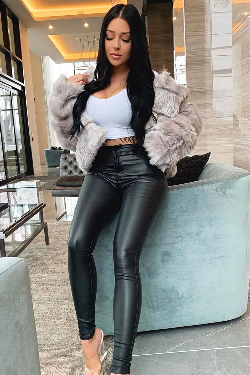 Light Grey Faux Fur Jacket - Estelle