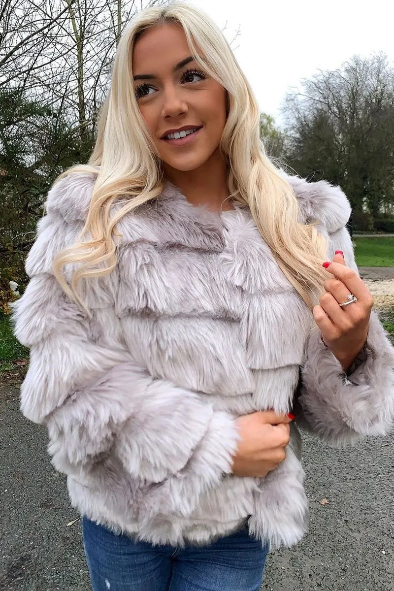 Light Grey Faux Fur Jacket - Estelle