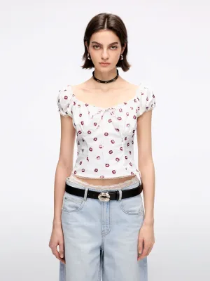 Lip Print Cropped Shirt