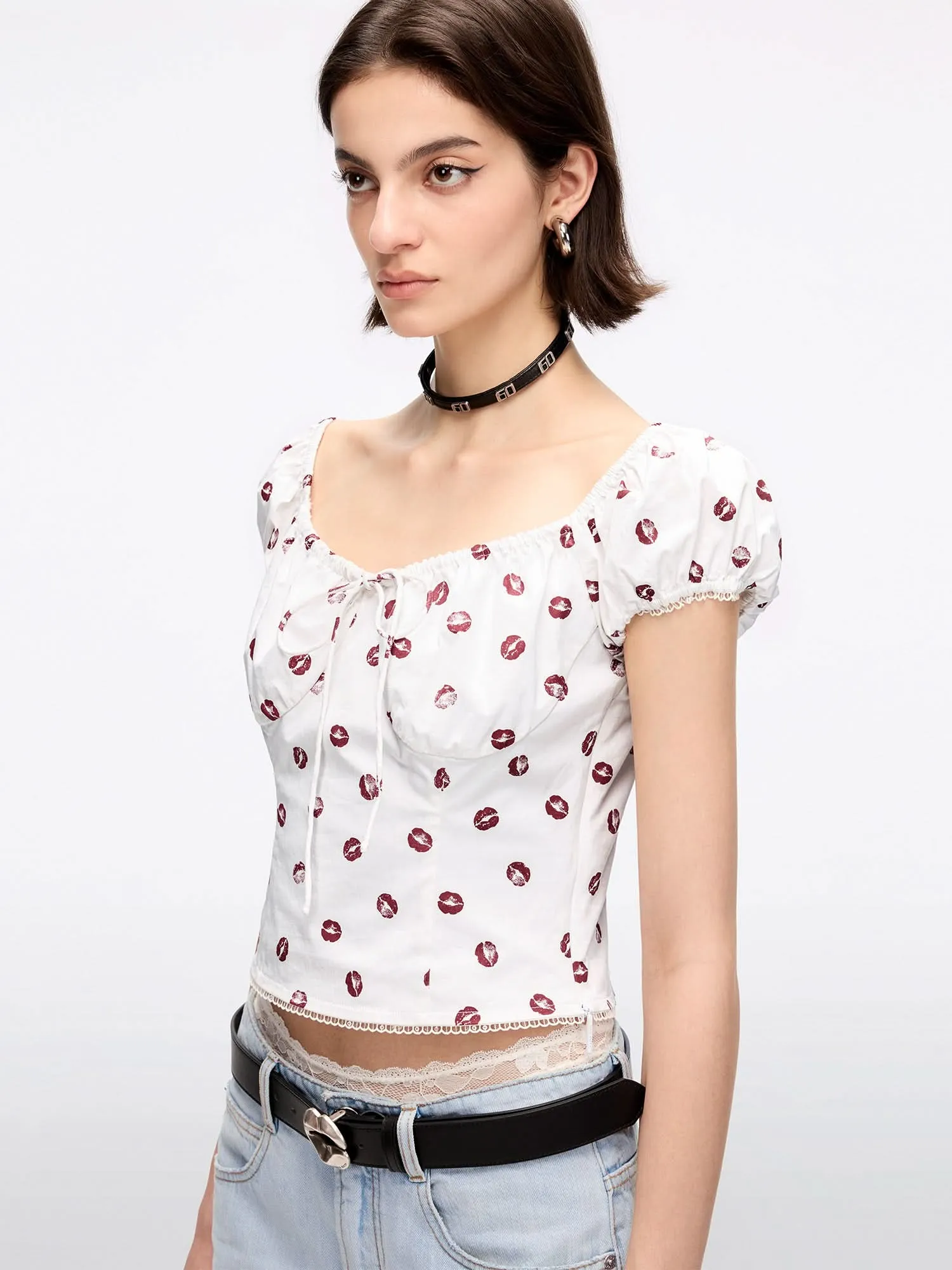 Lip Print Cropped Shirt