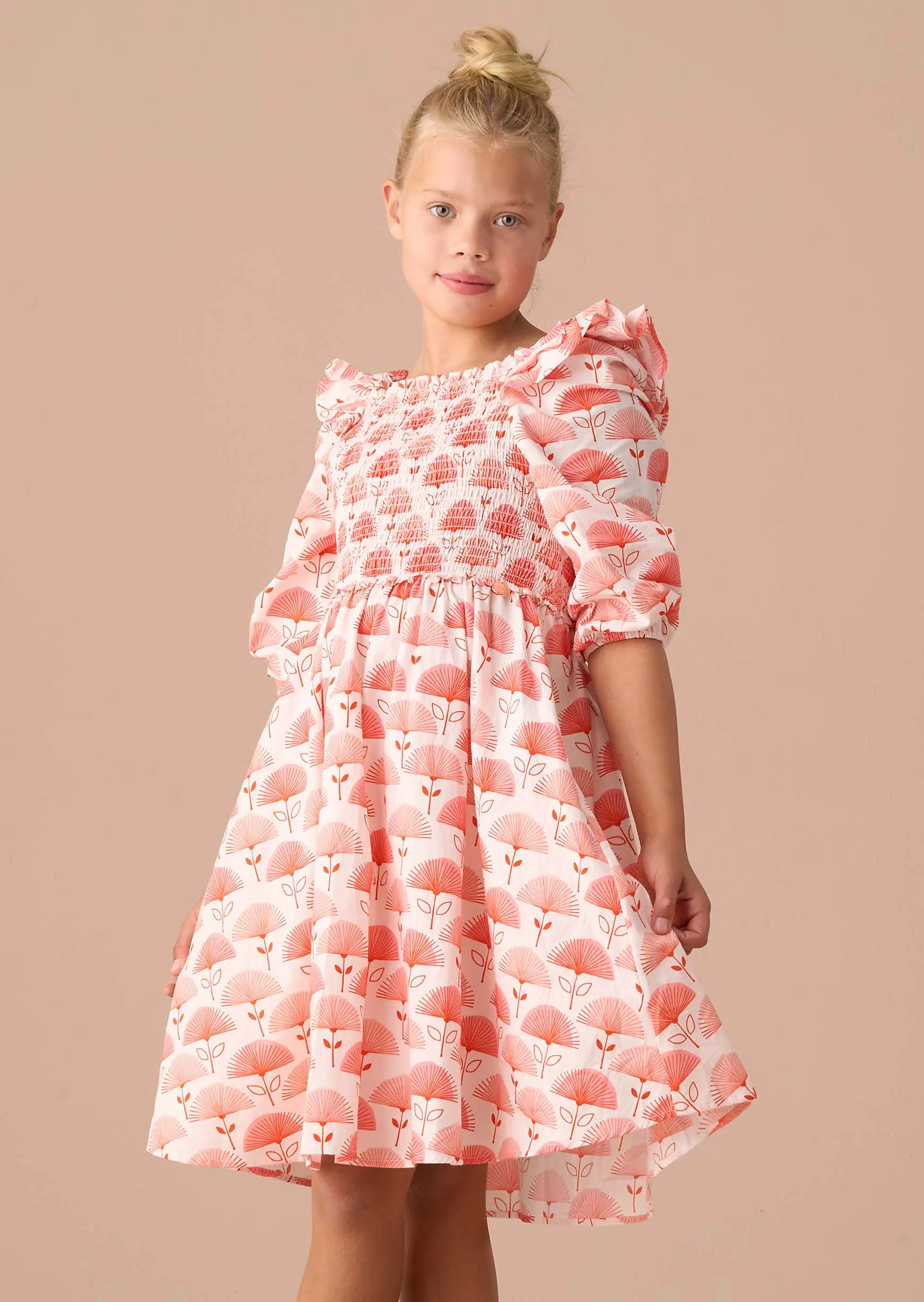 Lola Pink Ruffle Shoulder Print Dress