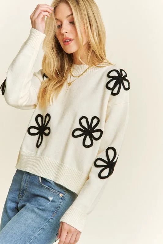 Long Sleeve Floral 3D Sweater