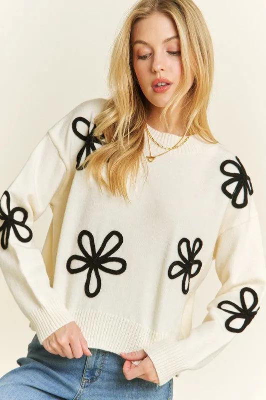 Long Sleeve Floral 3D Sweater