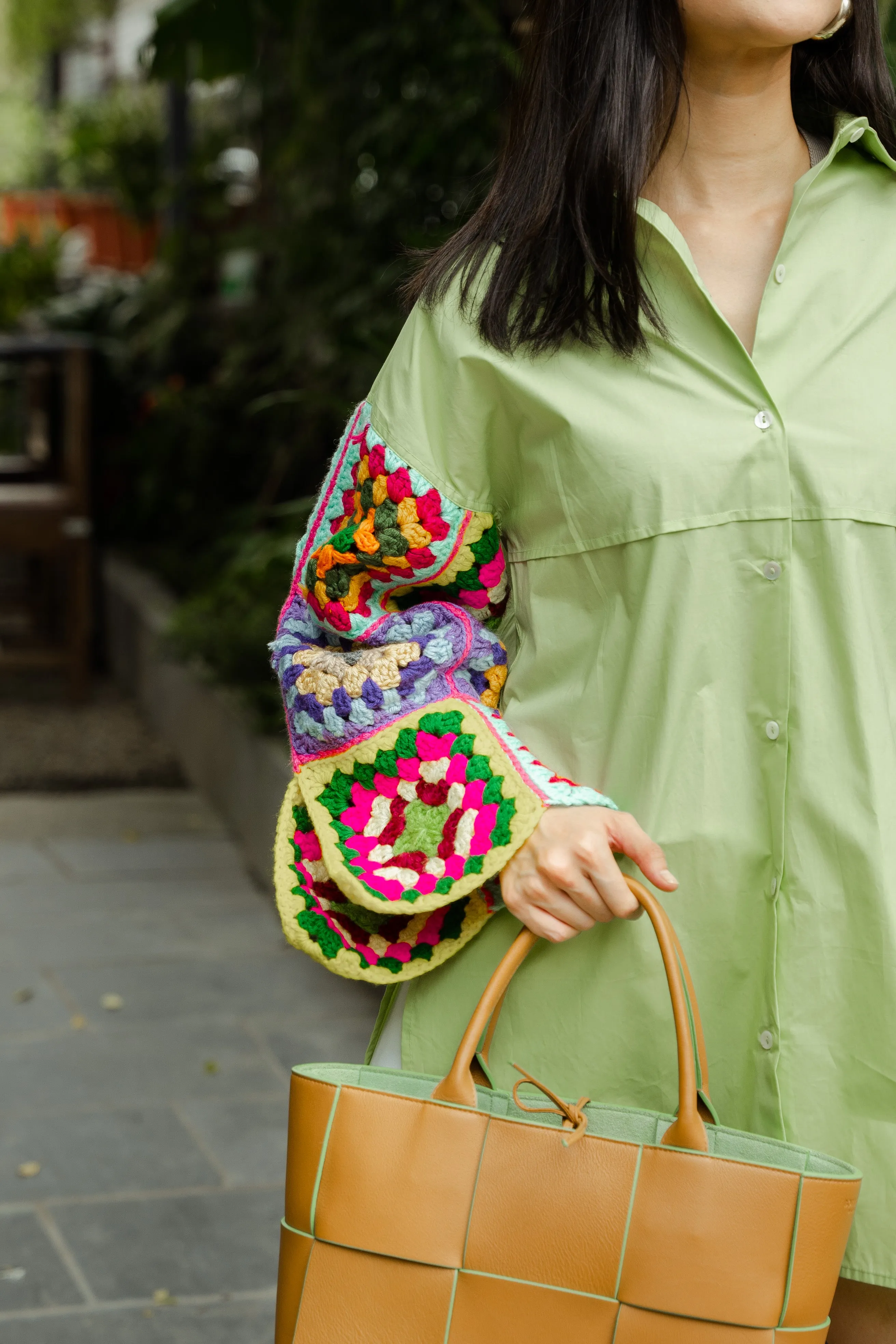 LoveBird Oversized Shirt with Multicolour Sleeves