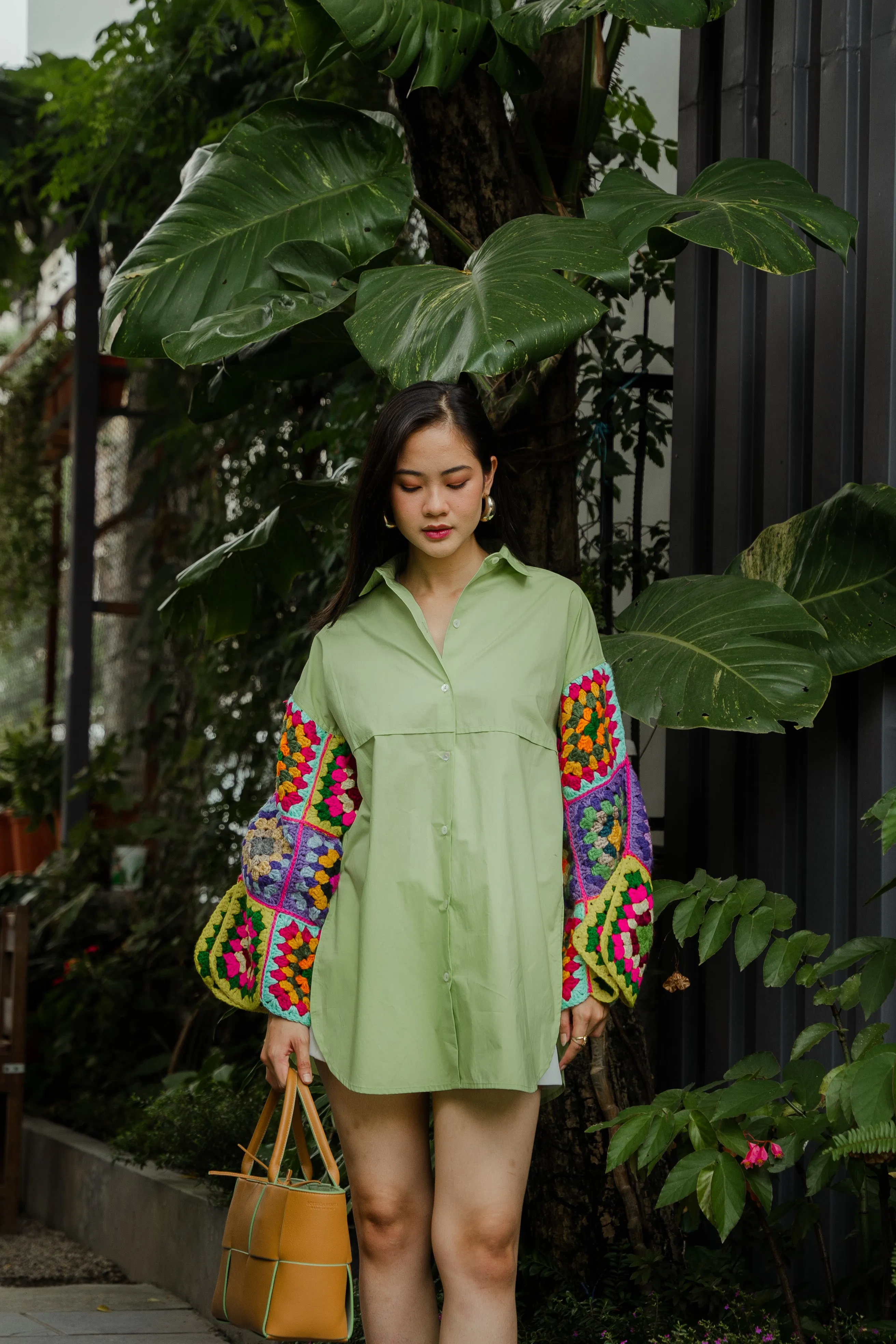 LoveBird Oversized Shirt with Multicolour Sleeves