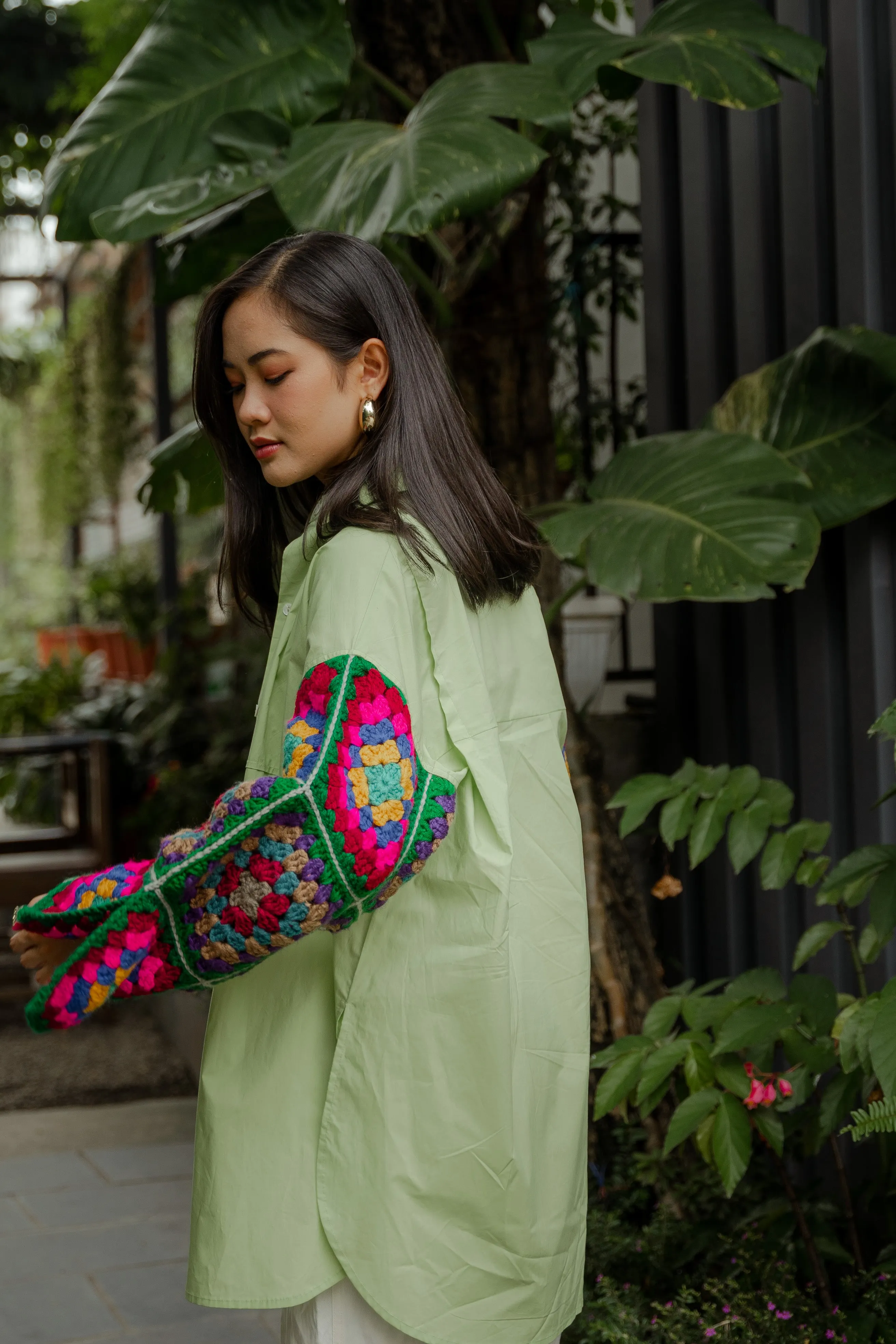 LoveBird Oversized Shirt with Multicolour Sleeves