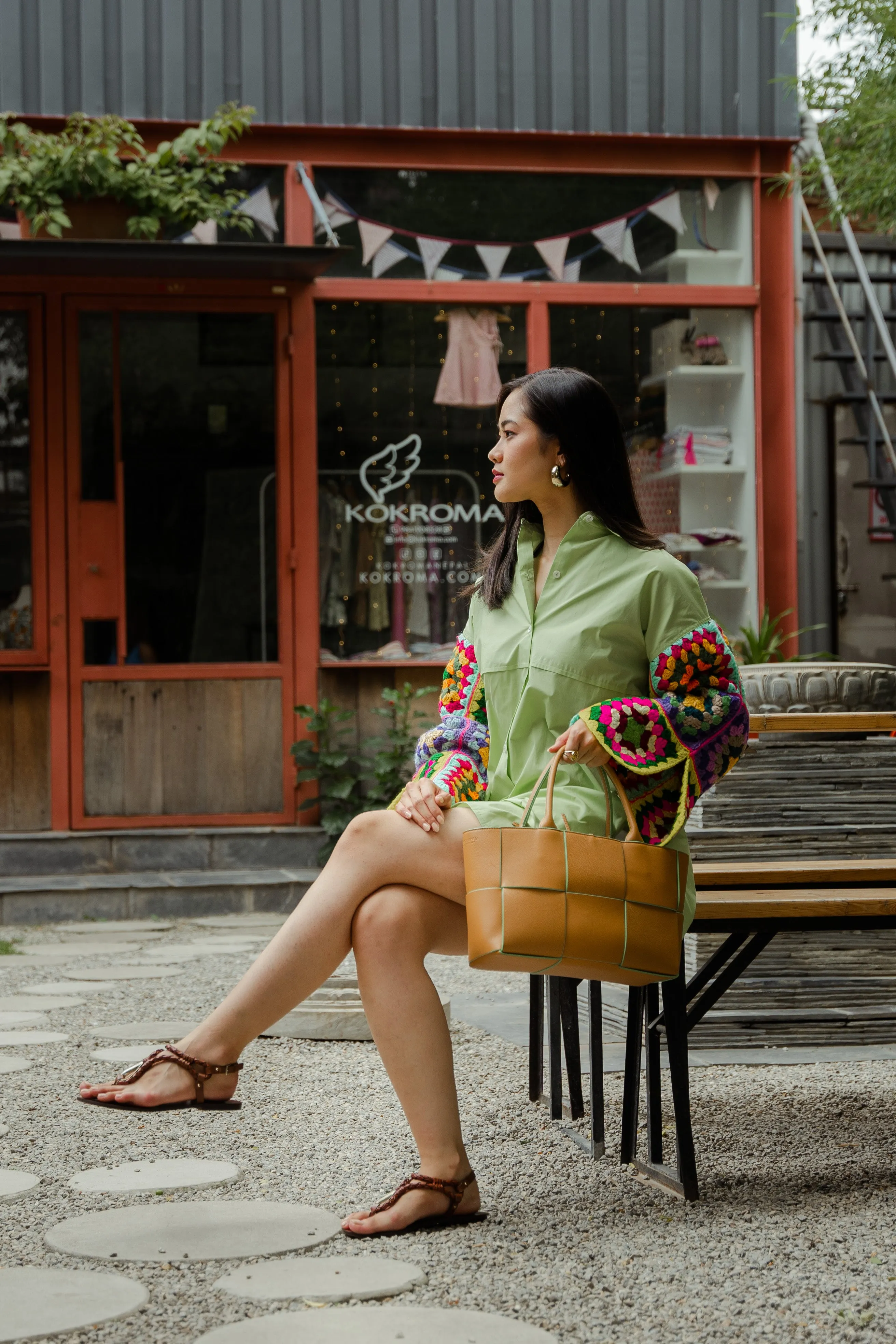 LoveBird Oversized Shirt with Multicolour Sleeves