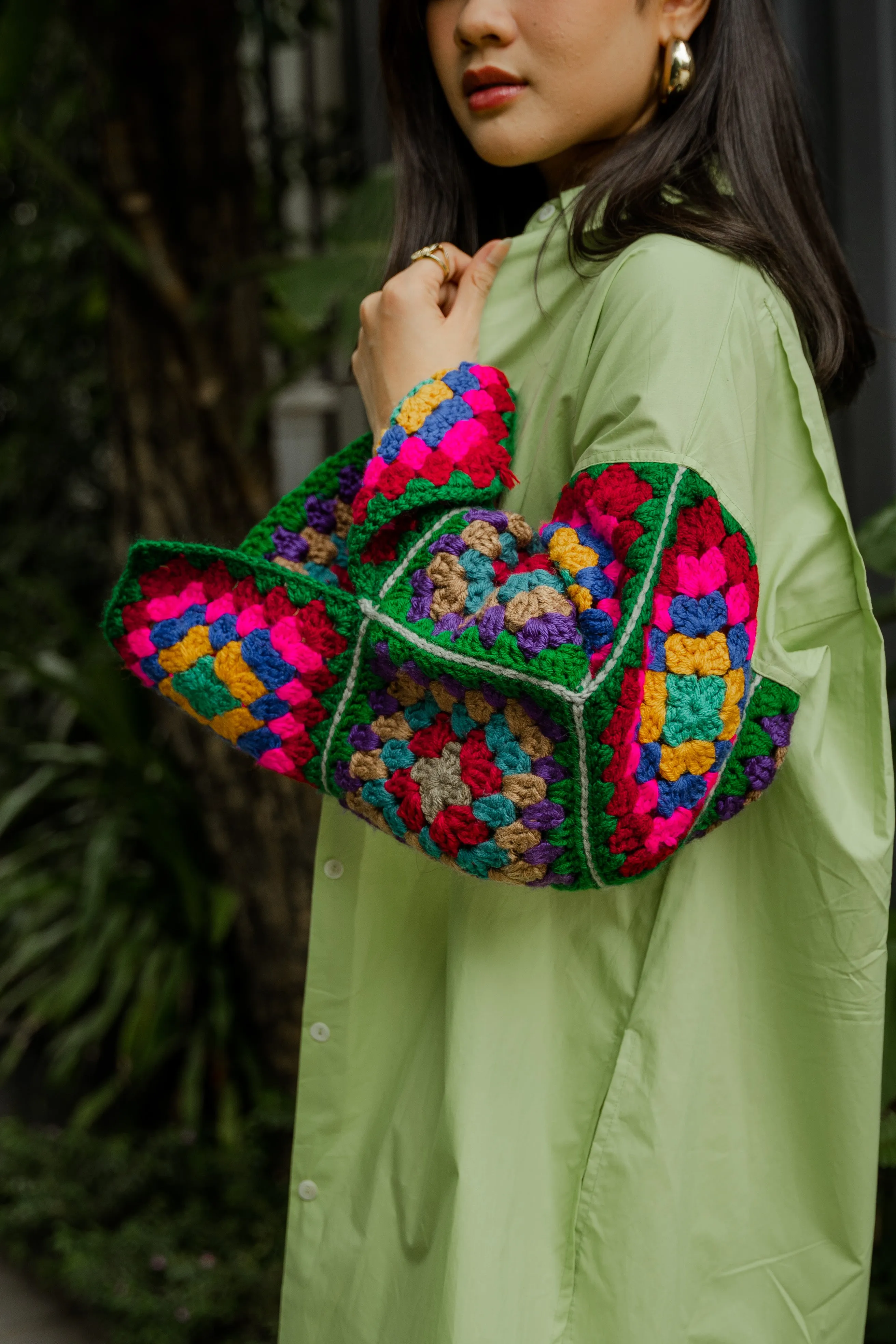 LoveBird Oversized Shirt with Multicolour Sleeves