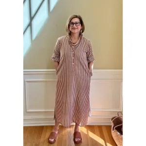 Lucia Midi Dress - Brown Stripe