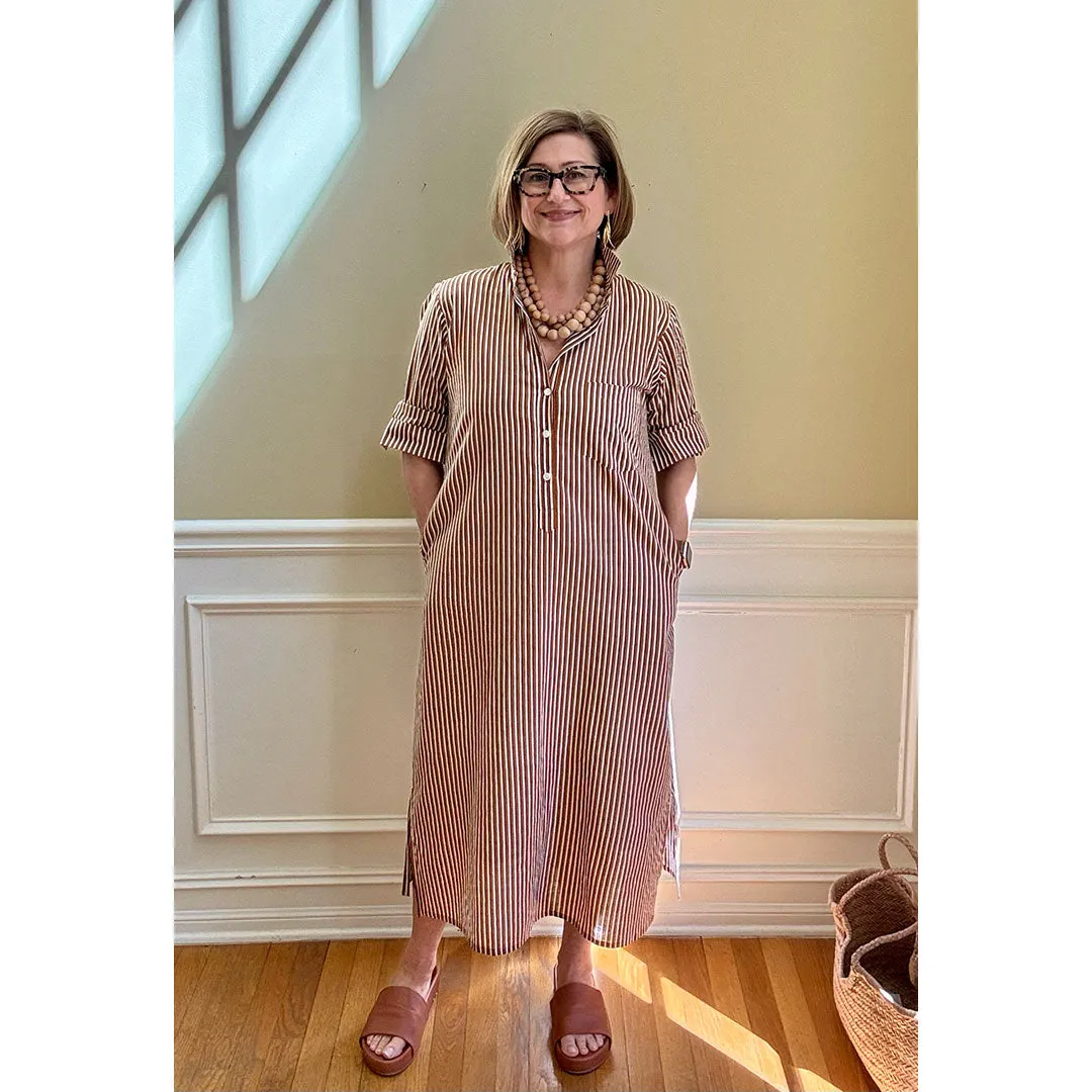 Lucia Midi Dress - Brown Stripe