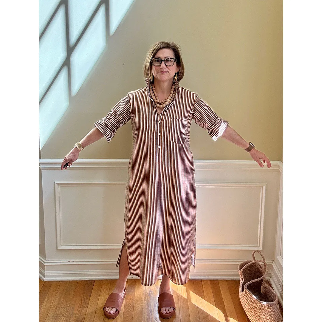 Lucia Midi Dress - Brown Stripe