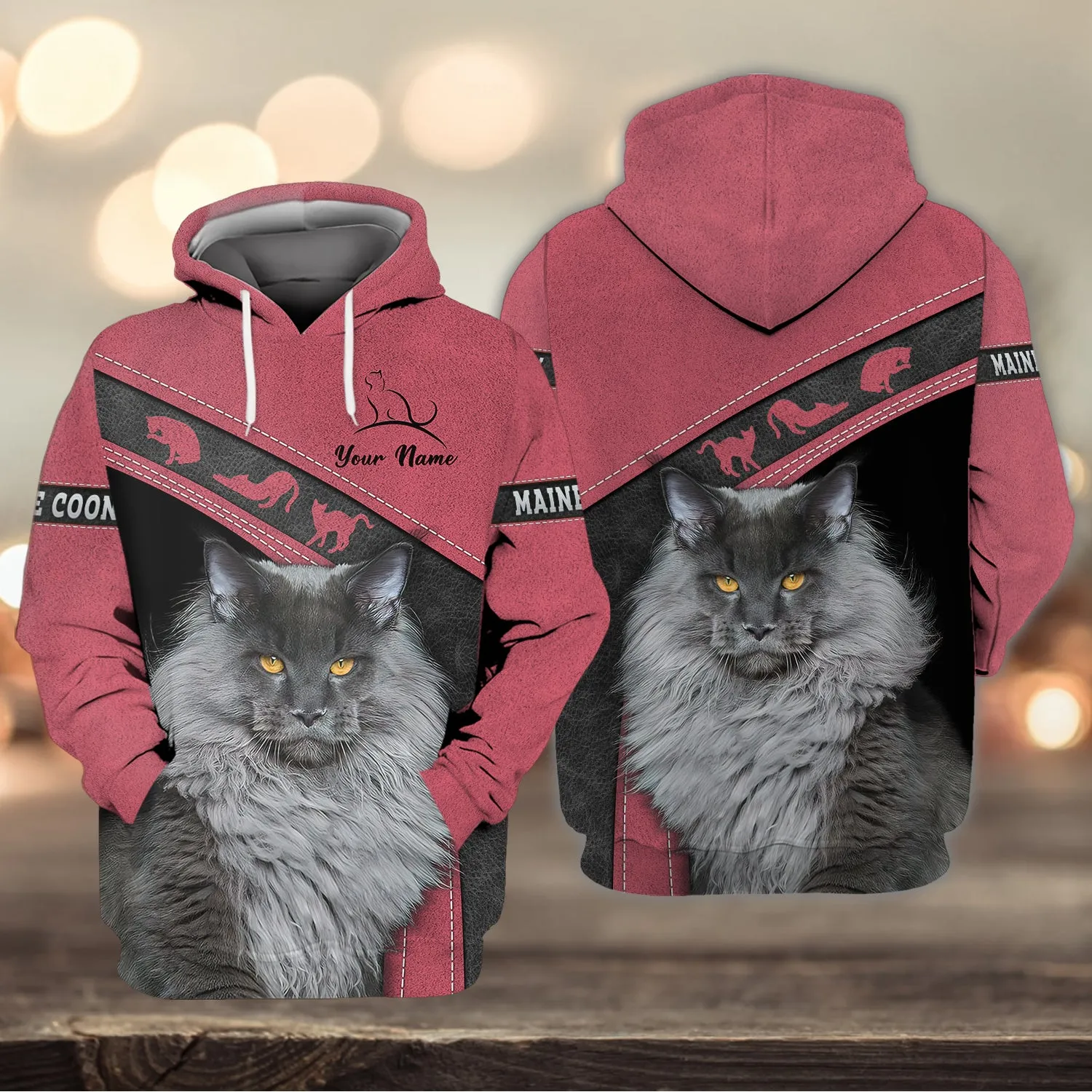 Maine Coon Pink Love Cats 3D Shirts Design, Hoodie T Shirt