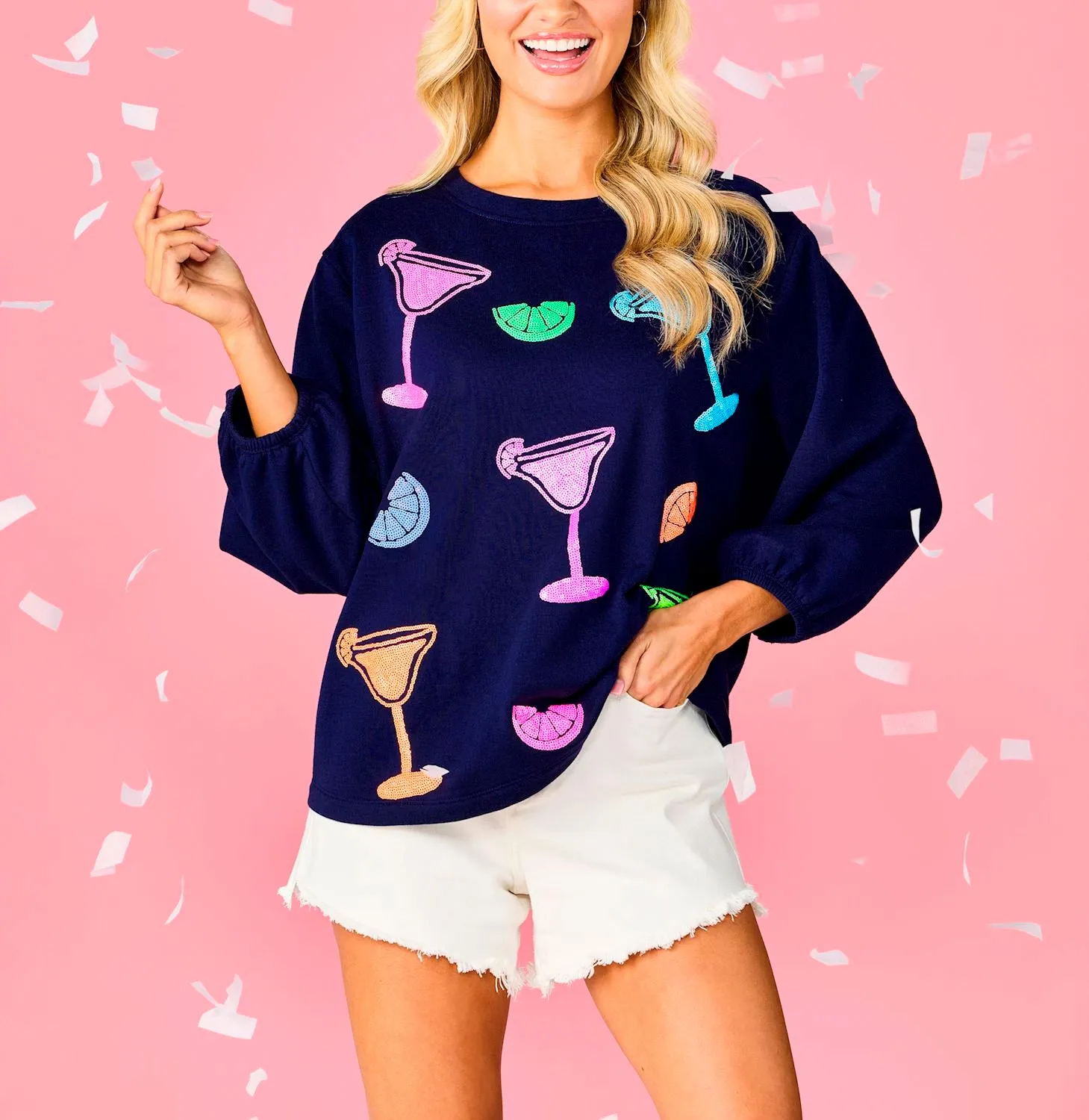 Margarita Sparkle Sweatshirt - Navy by Mud Pie