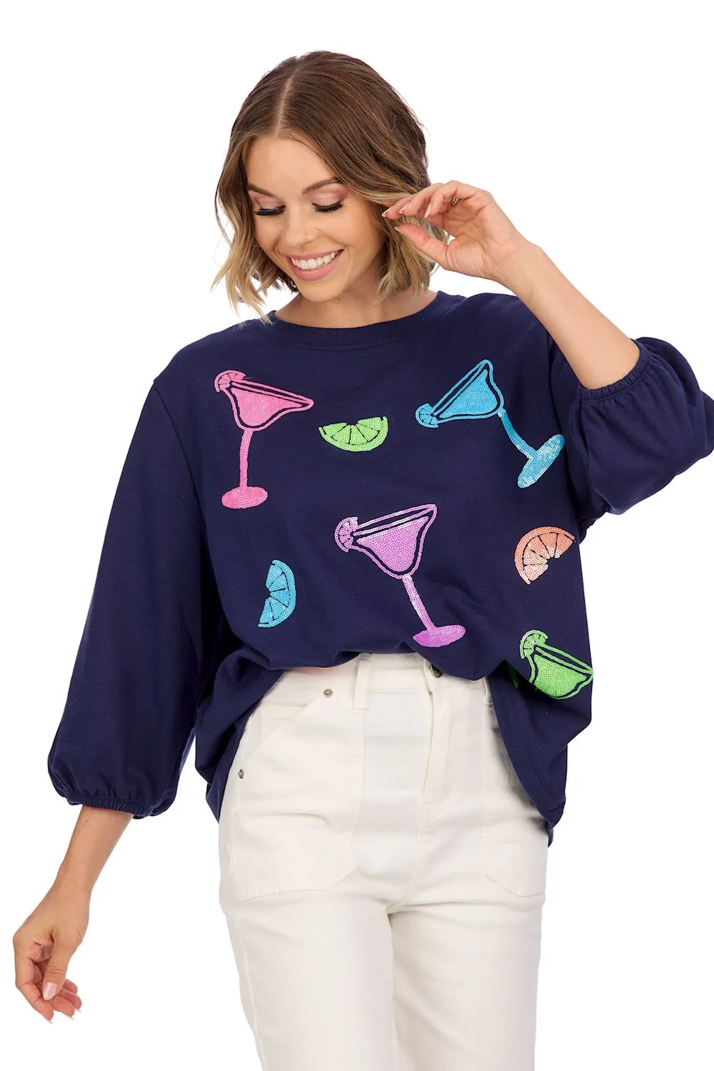 Margarita Sparkle Sweatshirt - Navy by Mud Pie