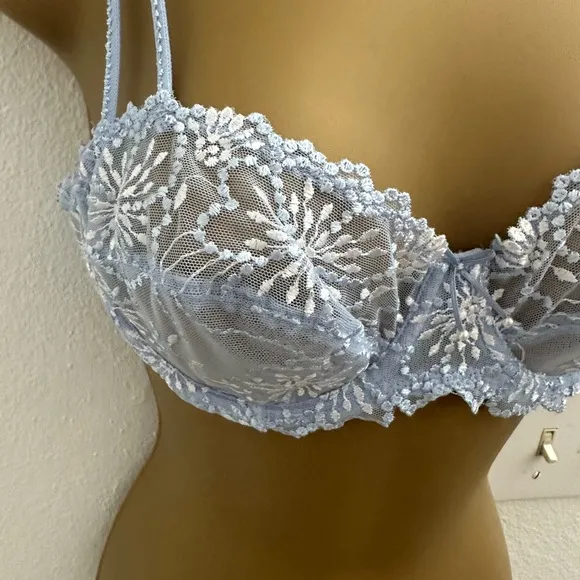 Marie Jo Jane Blue Balcony Horizontal Seam Embroidered Bra In Summer Jeans 36 B