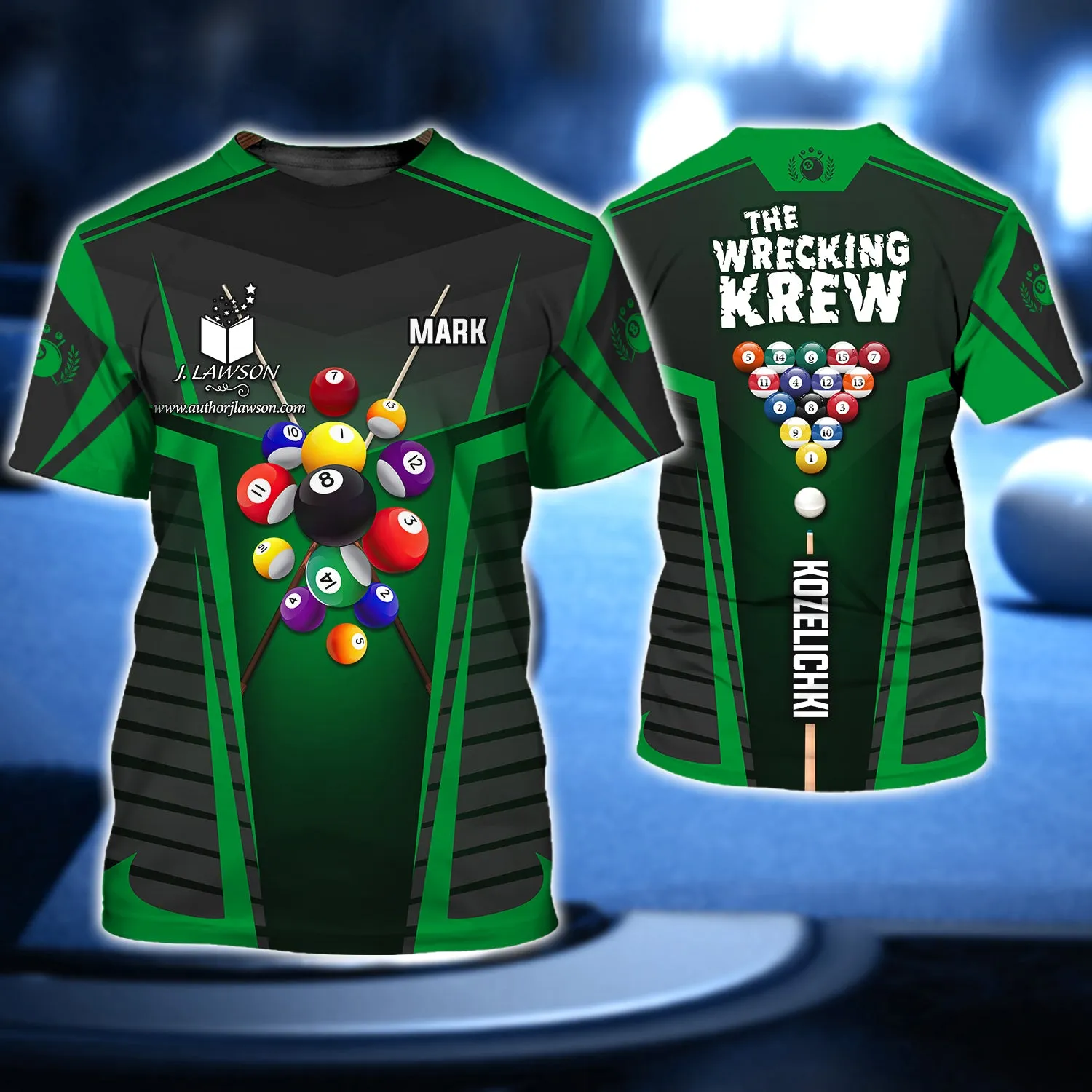 MARK KOZELICHKI, The Wrecking Krew Team In Green Billard Balls 3D Shirt - QB95