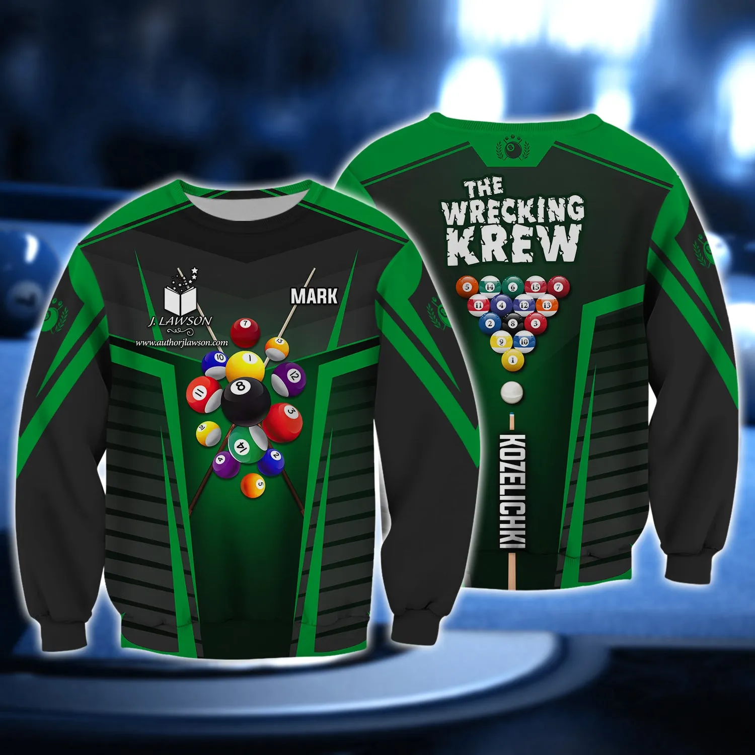 MARK KOZELICHKI, The Wrecking Krew Team In Green Billard Balls 3D Shirt - QB95