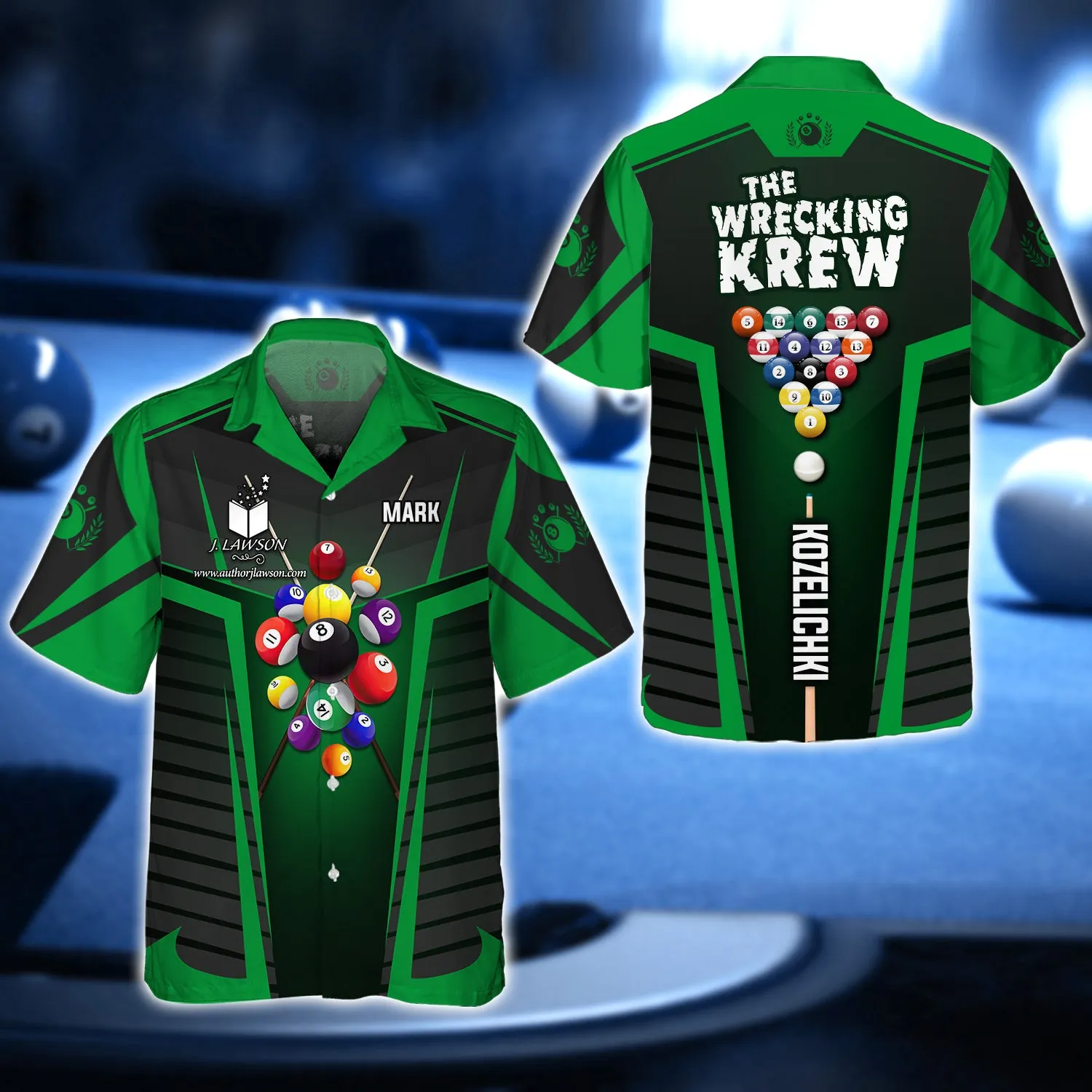 MARK KOZELICHKI, The Wrecking Krew Team In Green Billard Balls 3D Shirt - QB95
