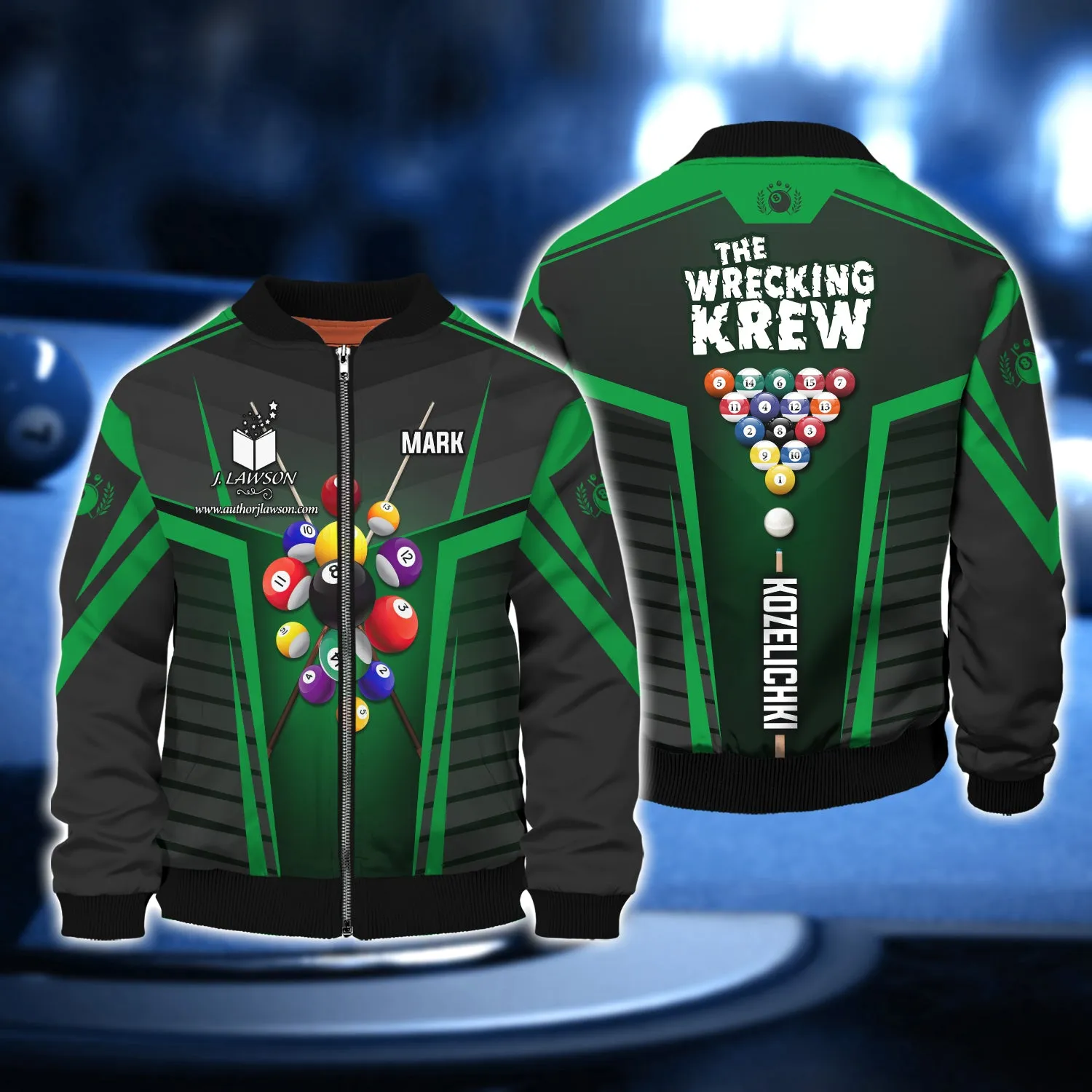 MARK KOZELICHKI, The Wrecking Krew Team In Green Billard Balls 3D Shirt - QB95