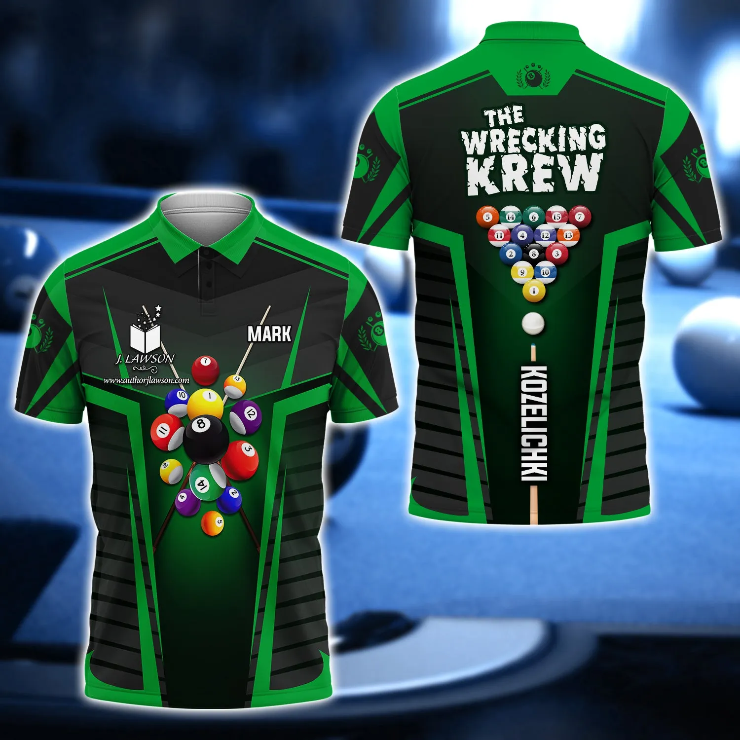 MARK KOZELICHKI, The Wrecking Krew Team In Green Billard Balls 3D Shirt - QB95