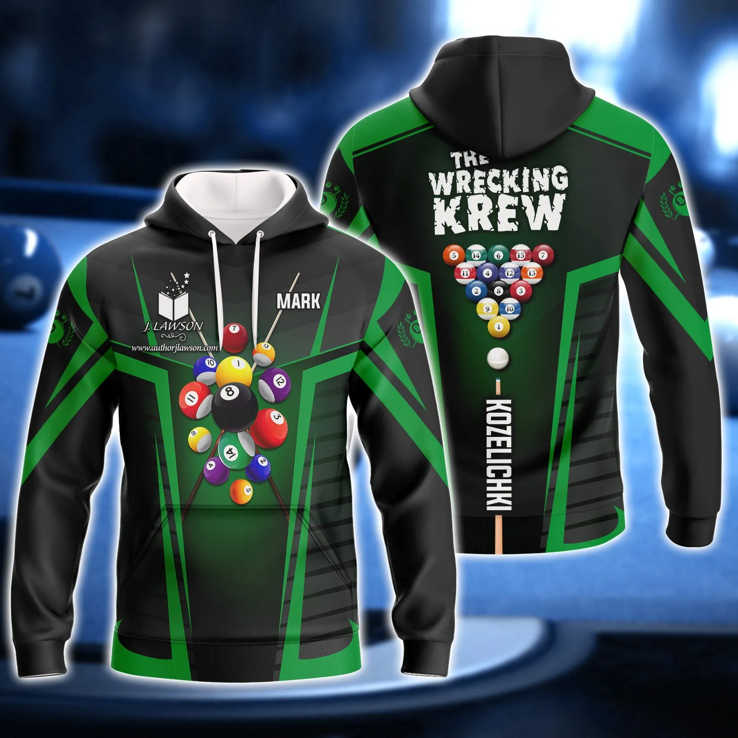 MARK KOZELICHKI, The Wrecking Krew Team In Green Billard Balls 3D Shirt - QB95