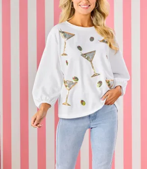 Martini Sparkle Sweatshirt - White by Mud Pie