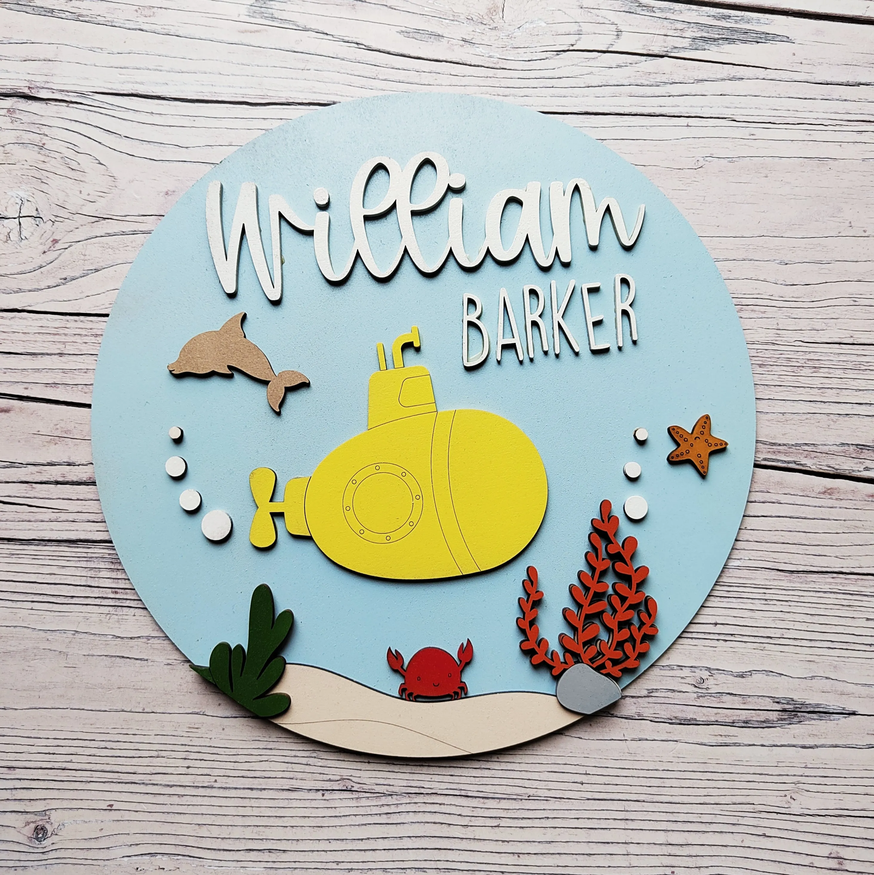 MDF Layered Name Plaque - Submarine Sea Life