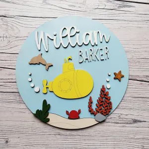 MDF Layered Name Plaque - Submarine Sea Life