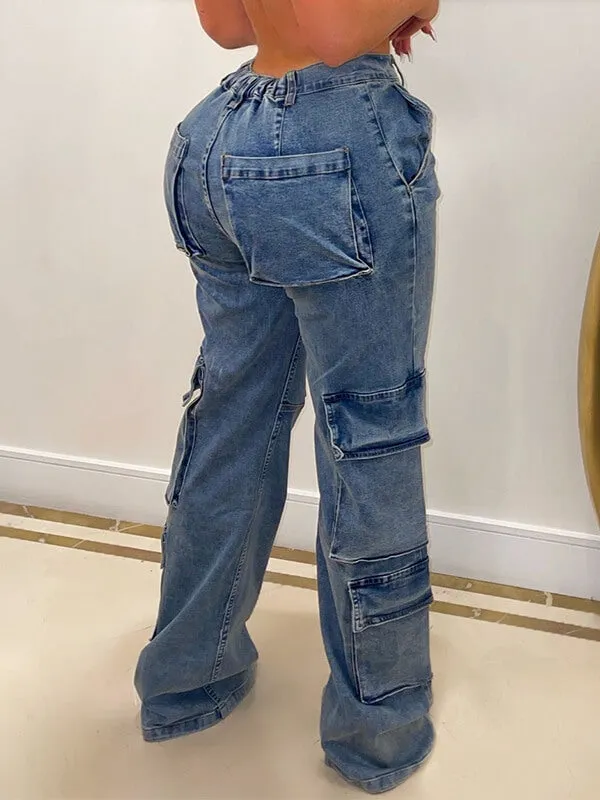 Medium-Wash Cargo Jeans