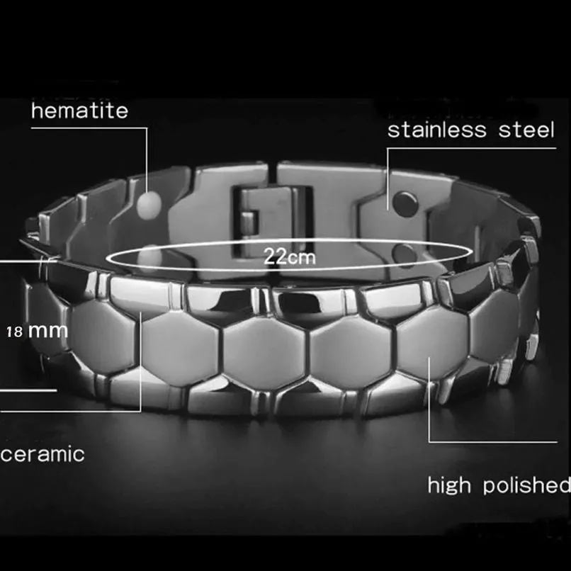 Men's Black Stainless Steel Magnetic Therapy Bracelet for Health and Well-being