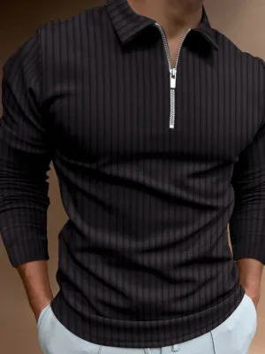 Men‘s Full Size Collared Neck Long Sleeve Polo Plus Size