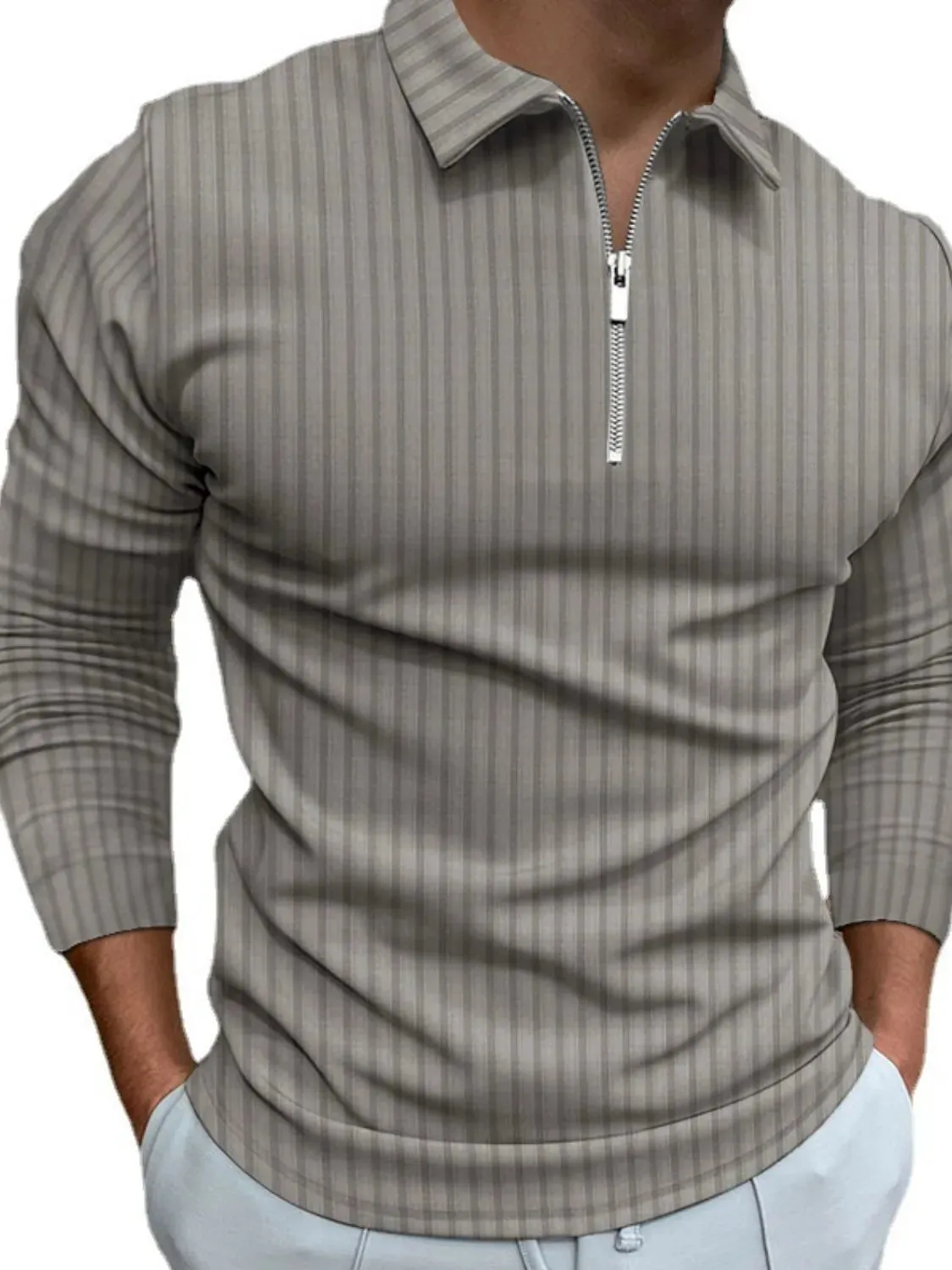 Men‘s Full Size Collared Neck Long Sleeve Polo Plus Size