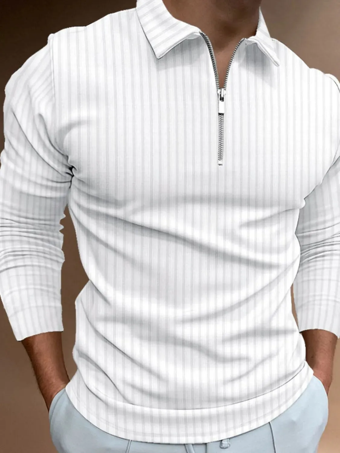 Men‘s Full Size Collared Neck Long Sleeve Polo Plus Size