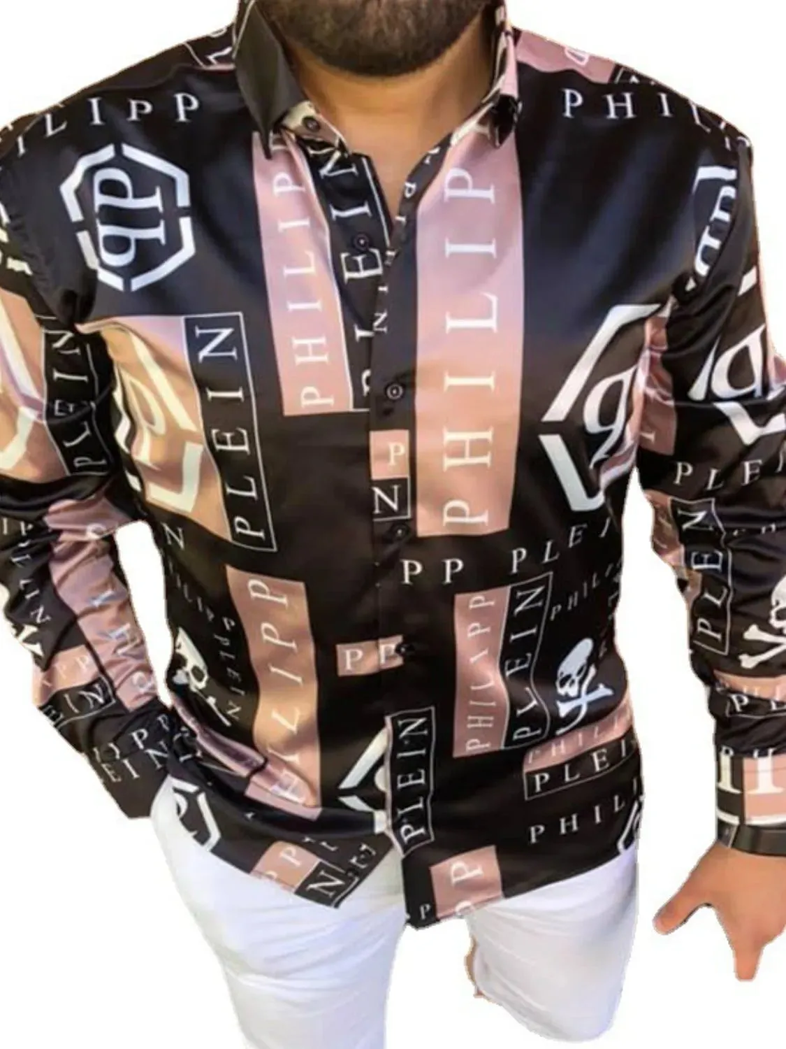 Men's Full Size Contrast Button Up Long Sleeve Shirt Plus Size
