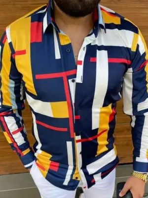 Men's Full Size Contrast Button Up Long Sleeve Shirt Plus Size