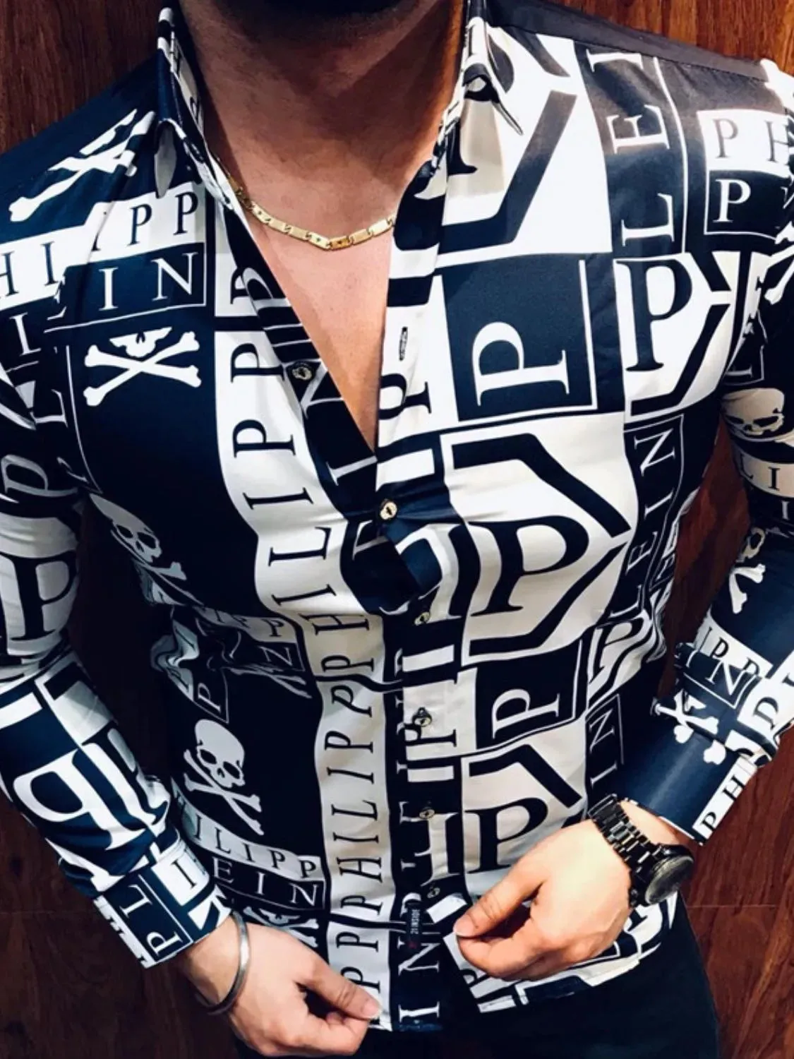 Men's Full Size Contrast Button Up Long Sleeve Shirt Plus Size