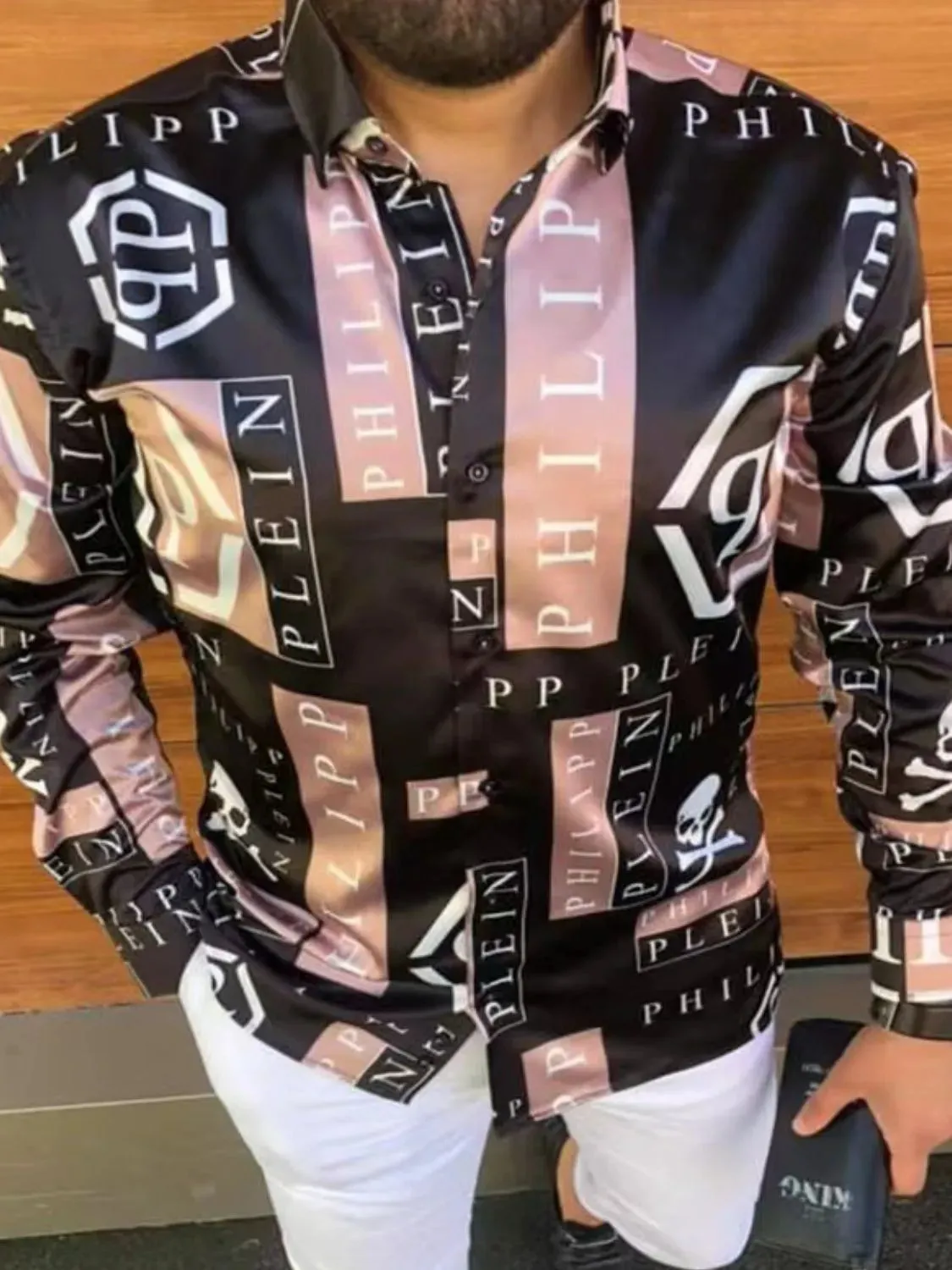 Men's Full Size Contrast Button Up Long Sleeve Shirt Plus Size