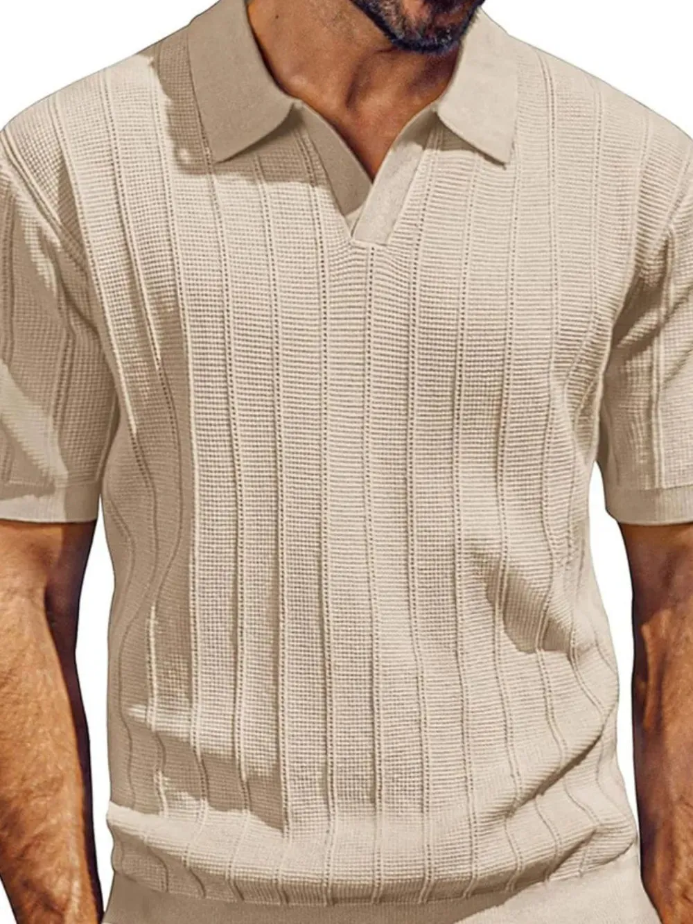 Men's Full Size Textured Collared Neck Short Sleeve Polo Plus Size