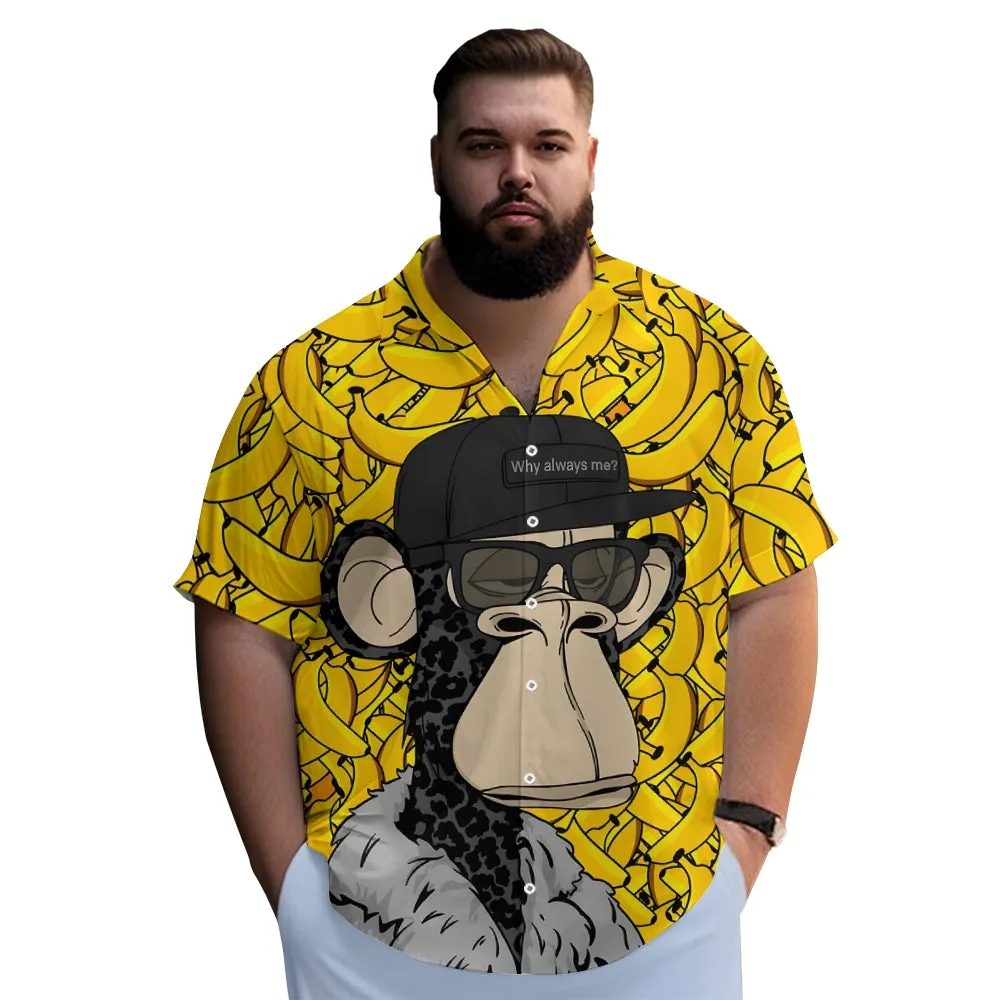 Men's Hawaiian Fashion Banana Ape Casual Short Sleeve Shirt 2307100507