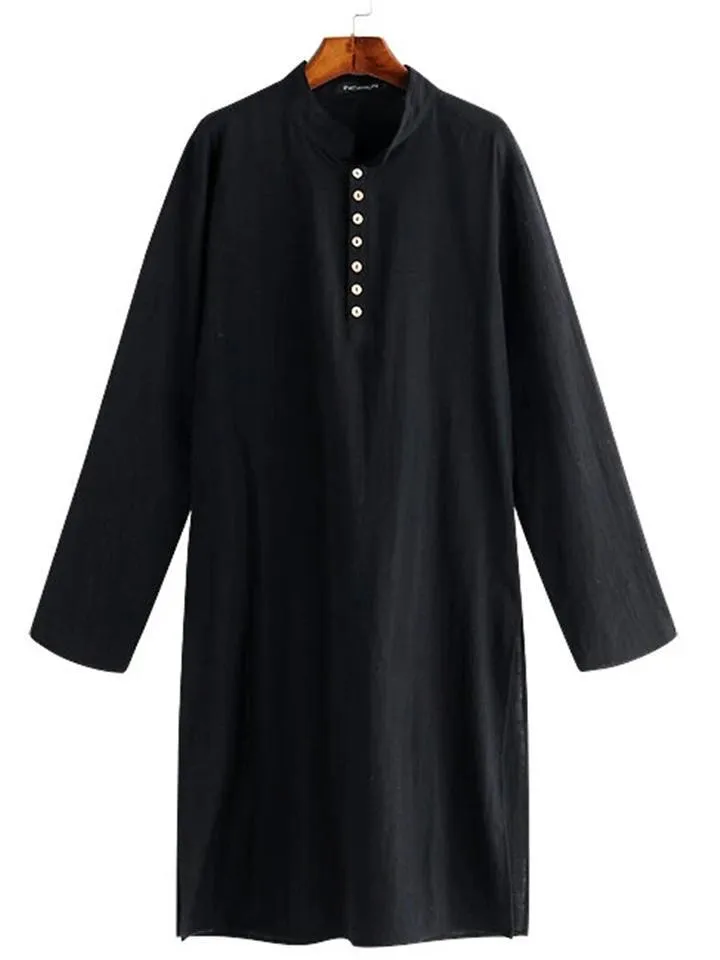 Men's Indian Traditional Kurta Solid Color Cotton Long Shirts Ethnic Outfits