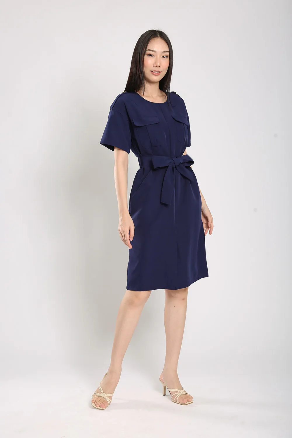 Merrel Midi Dress in Navy Blue