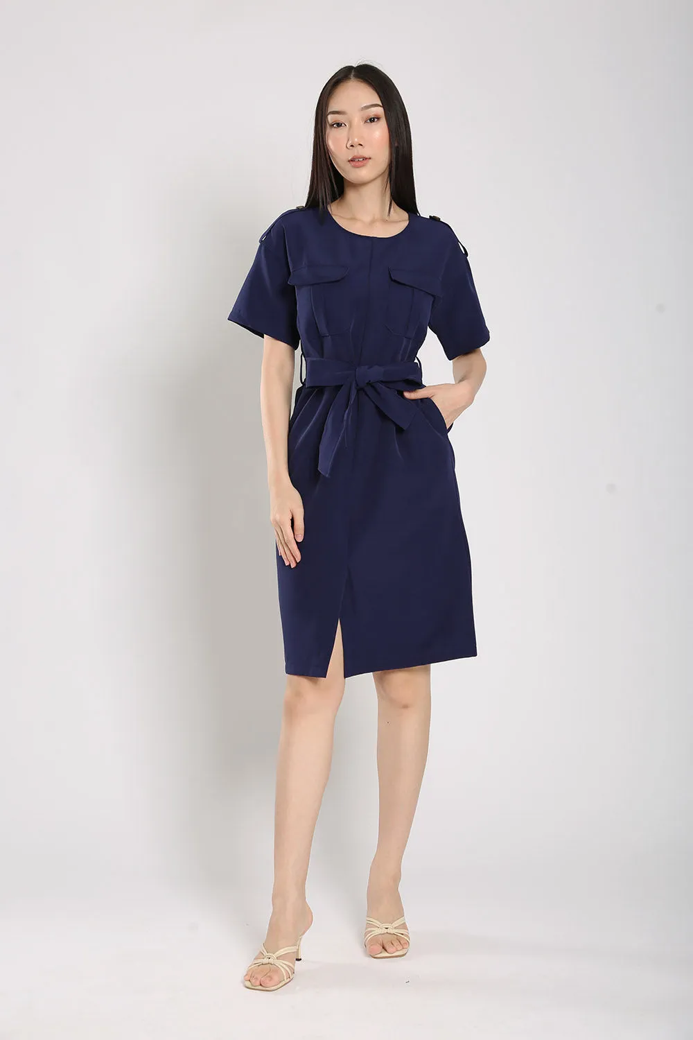 Merrel Midi Dress in Navy Blue